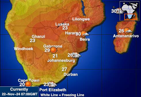 Mozambique Weer temperatuur kaart 