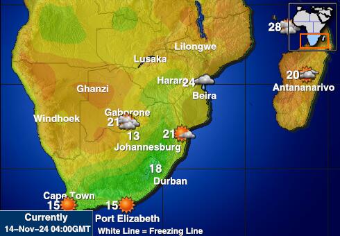 Mozambik Vremenska prognoza, Temperatura, karta 