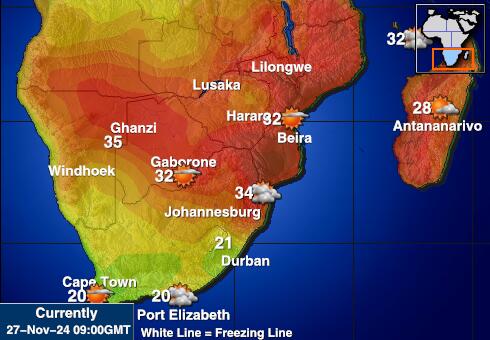 Mozambic Harta temperaturii vremii 