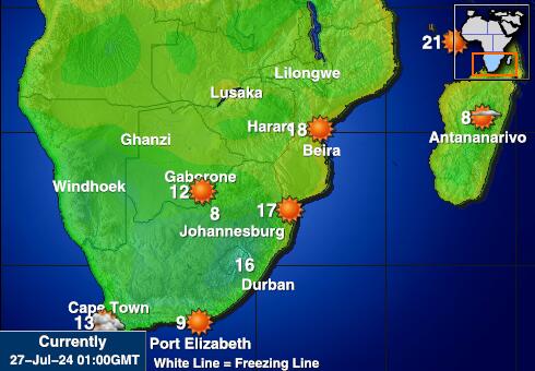 Mozambik Vremenska prognoza, Temperatura, karta 