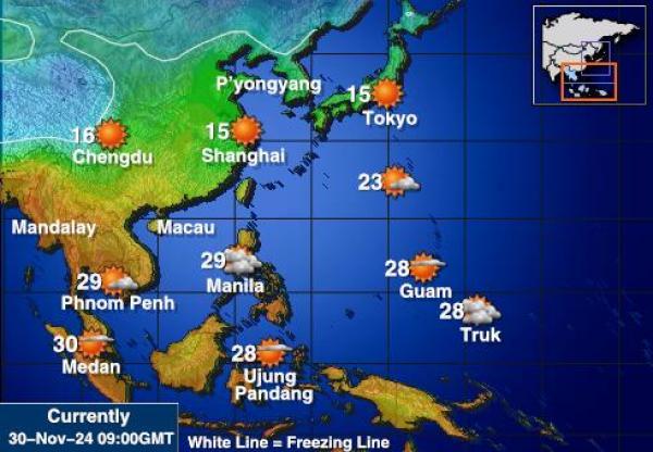 Myanmar Burma Mapa počasí teplota 