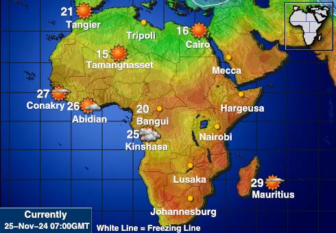 Namibija Vremenska prognoza, Temperatura, karta 