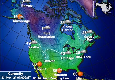 Amérique du Nord Carte des températures de Météo 