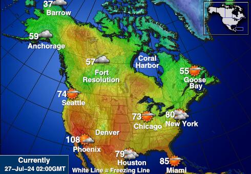 América do Norte Mapa temperatura Tempo 