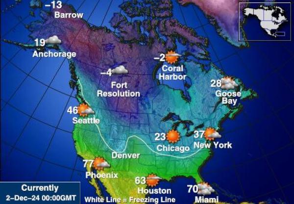 América del norte Mapa de temperatura Tiempo 