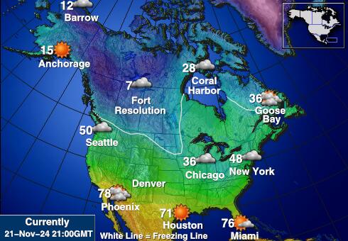 Noord Amerika Weer temperatuur kaart 