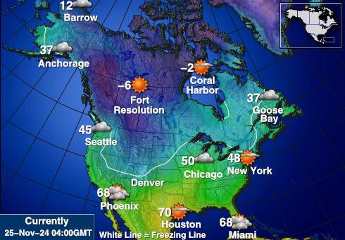 उत्तरी अमेरिका मौसम का तापमान मानचित्र 