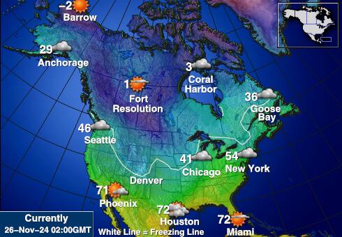 Põhja-Ameerika Ilm temperatuur kaart 