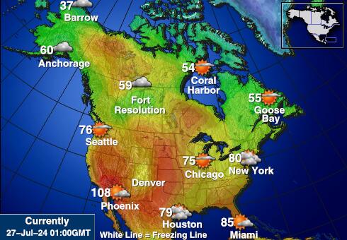 उत्तरी अमेरिका मौसम का तापमान मानचित्र 