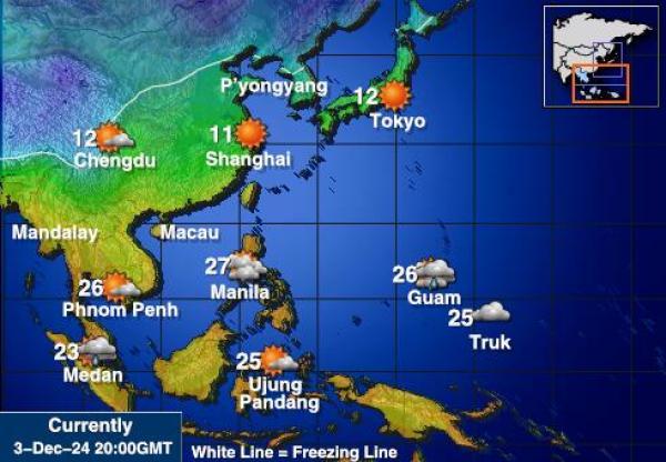 Corea del Norte Mapa de temperatura Tiempo 