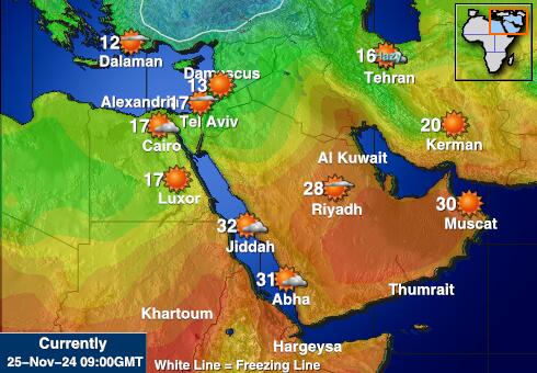 Palestinski teritorij Vremenska prognoza, Temperatura, karta 