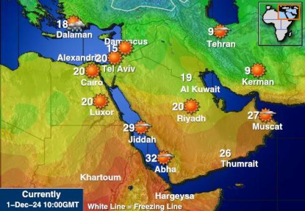 الأراضي الفلسطينية خريطة درجة حرارة الطقس 