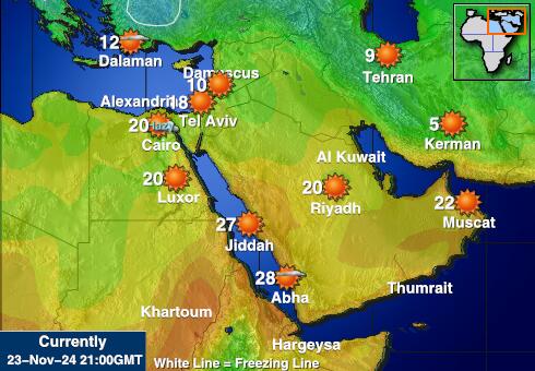 Palestinski teritorij Vremenska prognoza, Temperatura, karta 