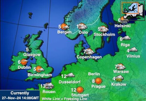 Pologne Carte des températures de Météo 