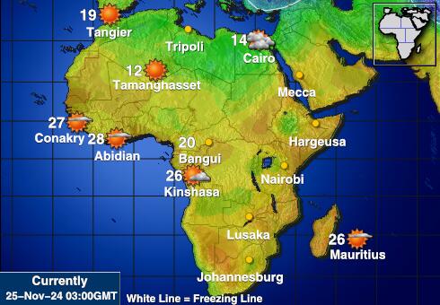 Réunion Vremenska prognoza, Temperatura, karta 