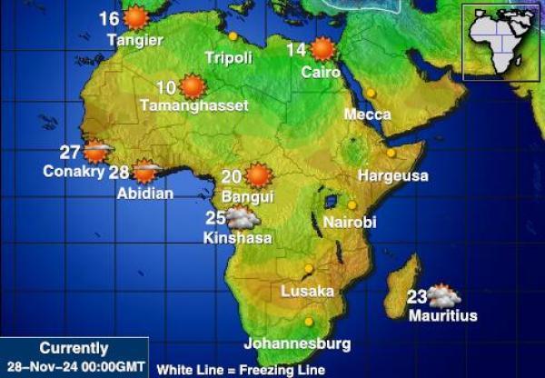 Réunion Vremenska prognoza, Temperatura, karta 