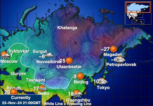 Rusija Vremenska prognoza, Temperatura, karta 