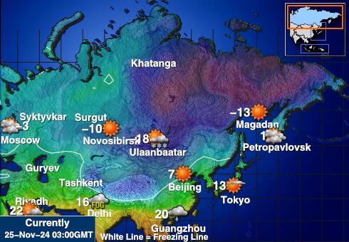 Rusija Vremenska prognoza, Temperatura, karta 