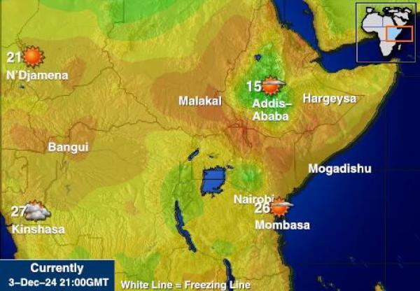 Ruanda Mapa de temperatura Tiempo 