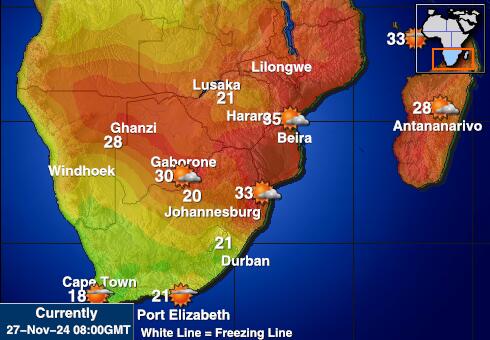 Africa de Sud Harta temperaturii vremii 