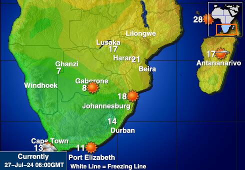 جنوب أفريقيا خريطة درجة حرارة الطقس 