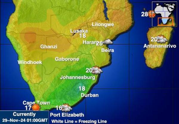 South Africa Mapa temperatura Tempo 