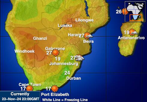 Južna Afrika Vremenska prognoza, Temperatura, karta 