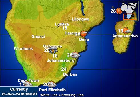 Dél-Afrika Időjárás hőmérséklet térképen 