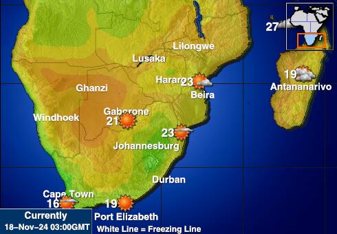 Južna Afrika Vreme Temperatura Zemljevid 