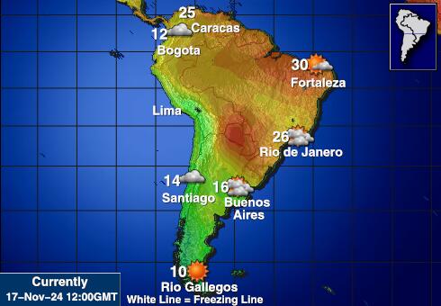 América do Sul Mapa temperatura Tempo 