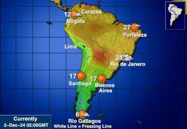 América del sur Mapa de temperatura Tiempo 