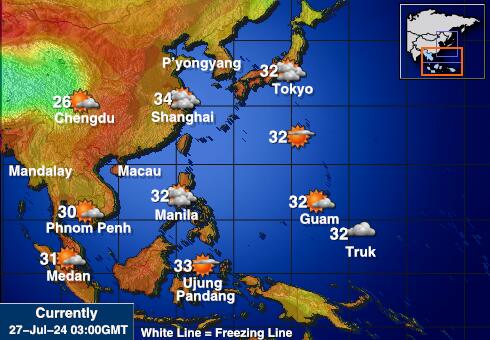 Južna Koreja Vremenska prognoza, Temperatura, karta 
