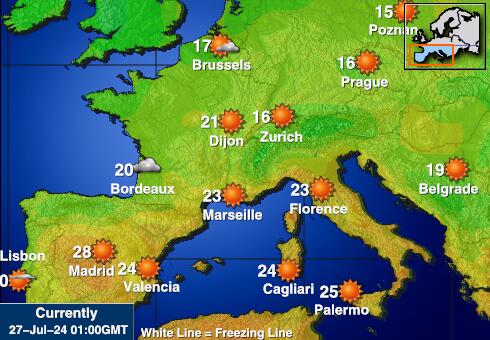 Španjolska Vremenska prognoza, Temperatura, karta 