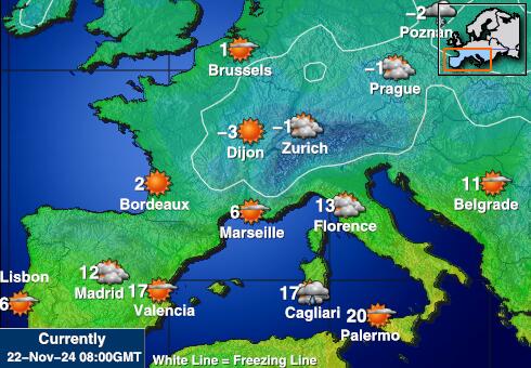 Spanje Weer temperatuur kaart 