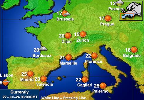 إسبانيا خريطة درجة حرارة الطقس 
