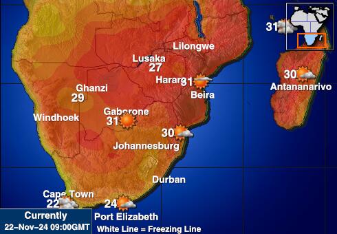 Swaziland Weer temperatuur kaart 