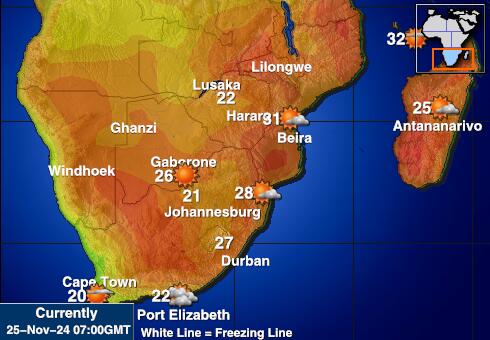 Swaziland Mapa temperatura Tempo 