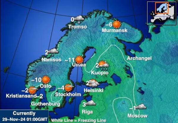 Švedska Vremenska prognoza, Temperatura, karta 