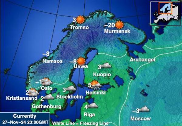 Švédsko Mapa počasí teplota 