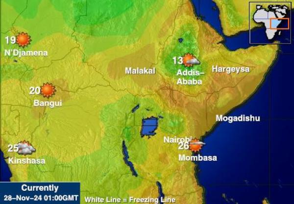 Tanzania Mapa počasí teplota 