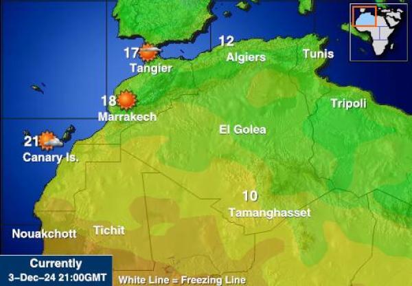 Túnez Mapa de temperatura Tiempo 