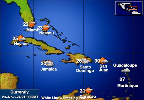 Otoci Turks i Caicos Vremenska prognoza, Temperatura, karta 