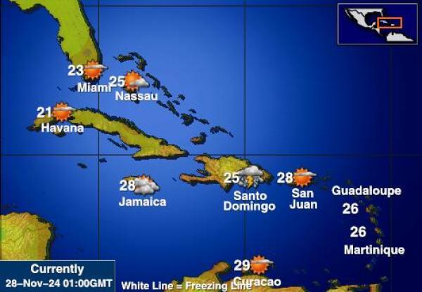 Ostrovy Turks a Caicos Mapa počasí teplota 