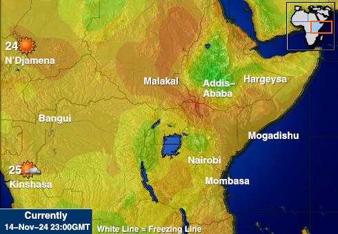 Uganda Mapa teplôt počasia 