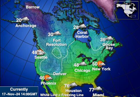 USA Alaska Mapa temperatura Tempo 