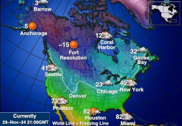 USA California Bản đồ nhiệt độ thời tiết 