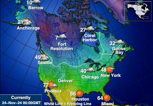 USA Kalifornia Vremenska prognoza, Temperatura, karta 