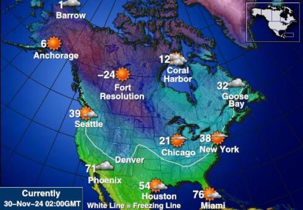 Statele Unite ale Americii California Harta temperaturii vremii 