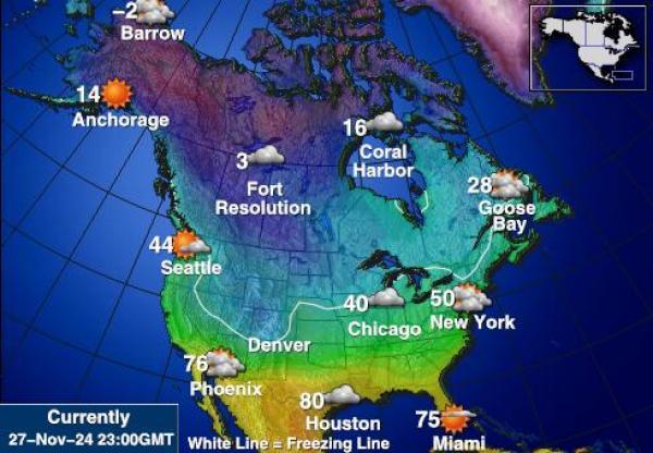 SAD Connecticut Vremenska prognoza, Temperatura, karta 