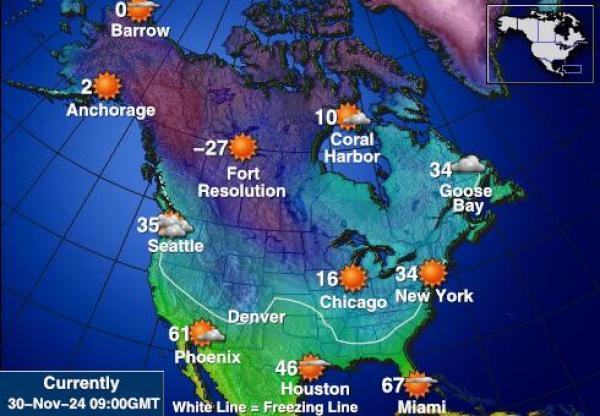 USA Illinois Mapa počasí teplota 